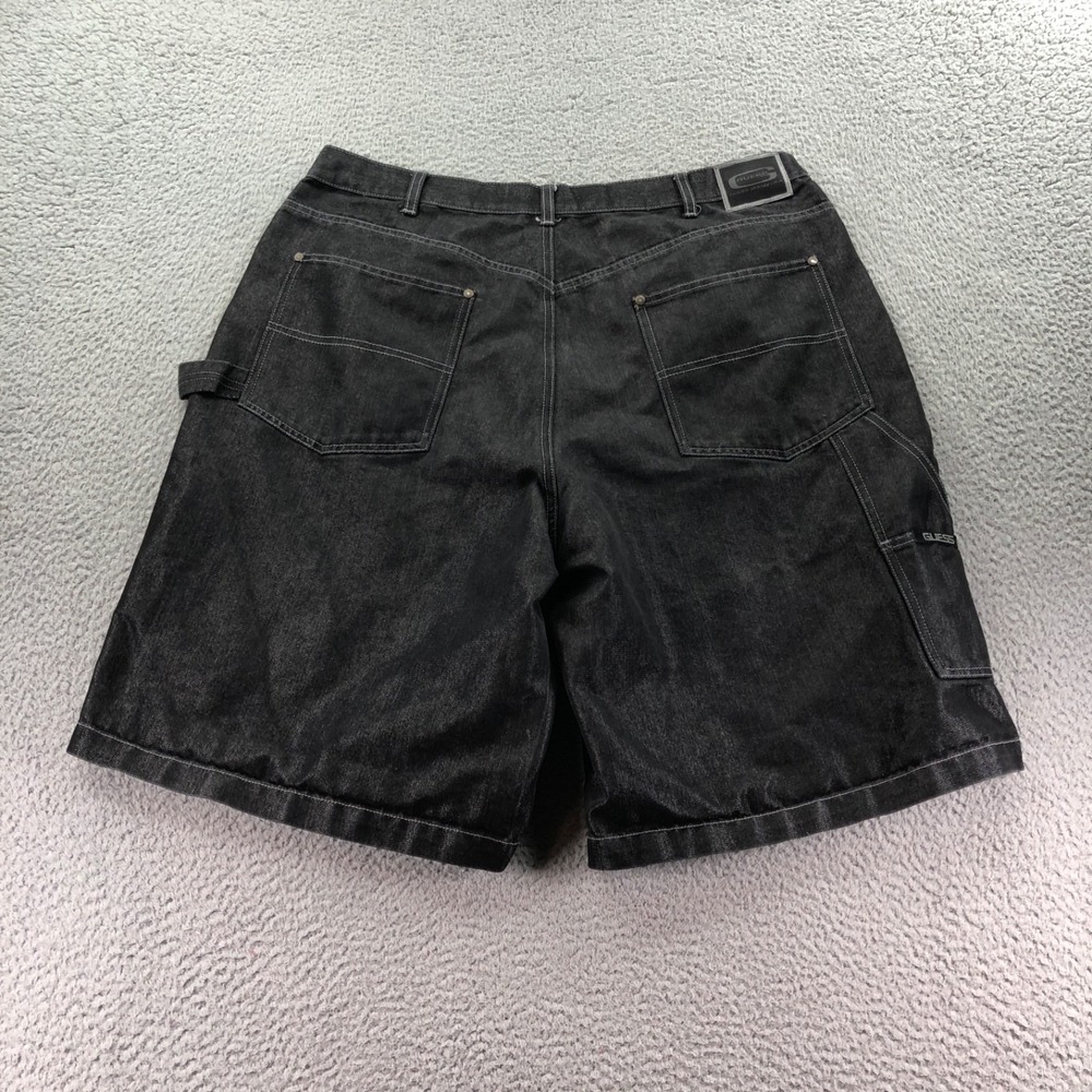 Vintage Guess Shorts Mens 38 Black Baggy Shiny Denim Skater Y2K Wide Leg Jorts